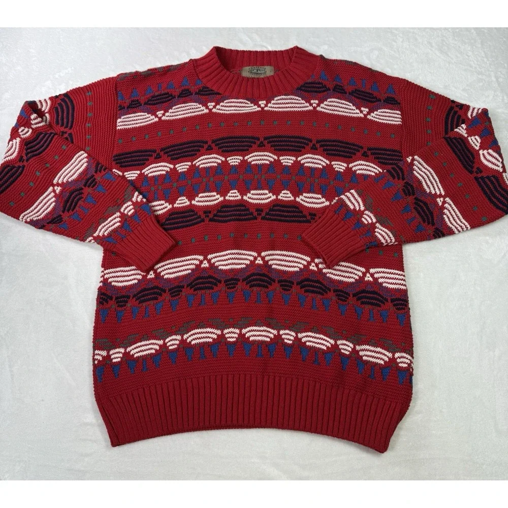 Portland Sweater Co Mens Large Grandpa 90s USA Chunky Abstract Geometric Holiday